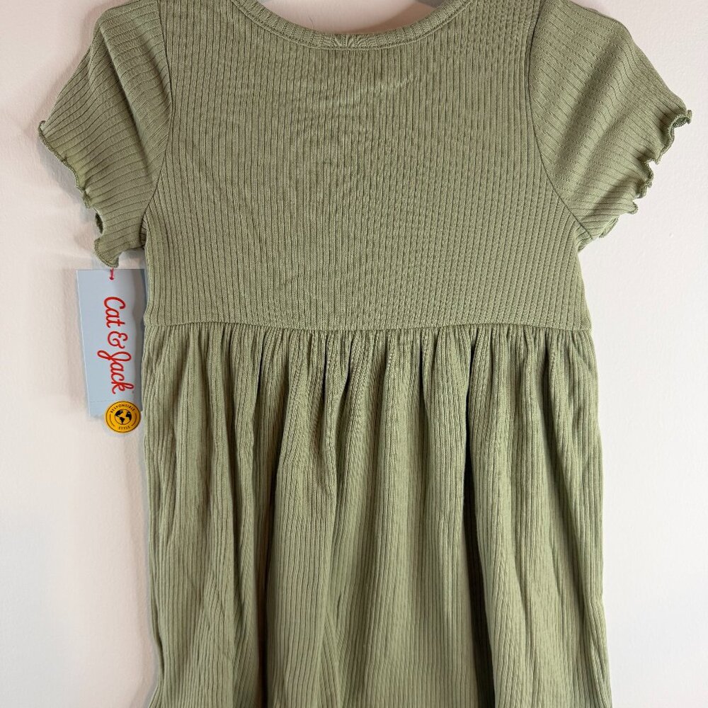 NWT Size 3T Cat & Jack Light Olive Green Short Sleeved Dress For Toddler - Picture 2 of 5